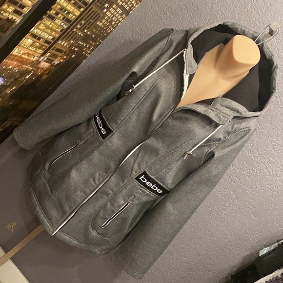 BEBE - tunic jacket: grey lined utility l/s hooded flared w pockets & logos - XL - Picture 16 of 16